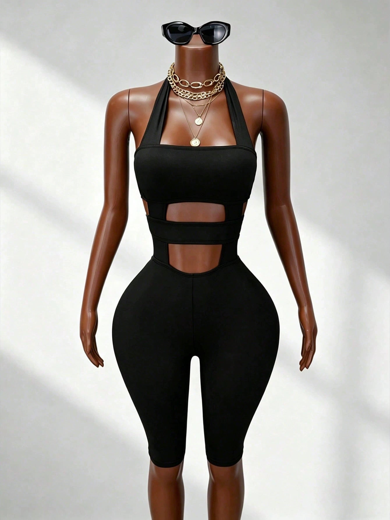 Women's Halter Cutout Bodycon Romper