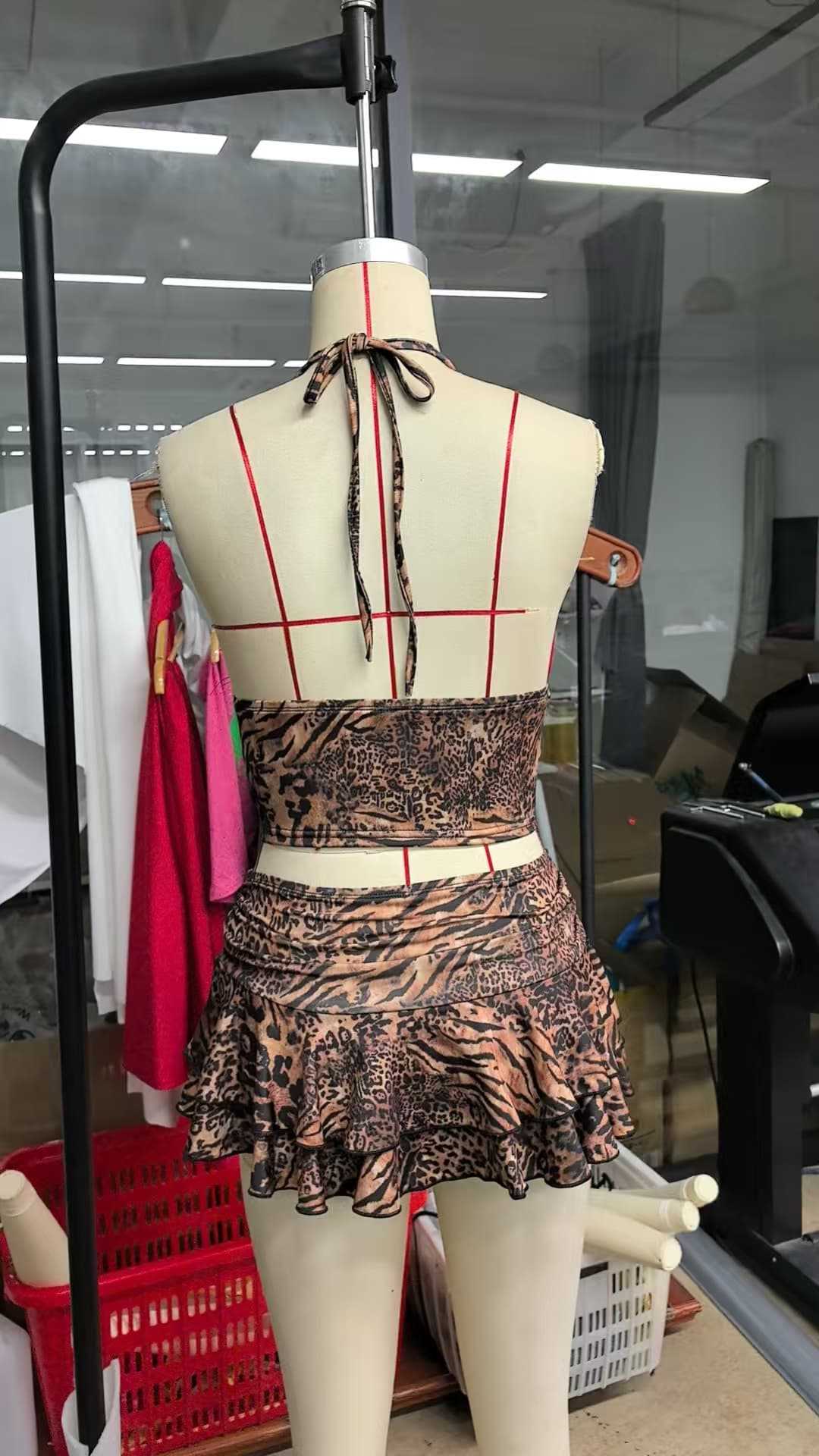 Women's Leopard Print Halter Skirt Set