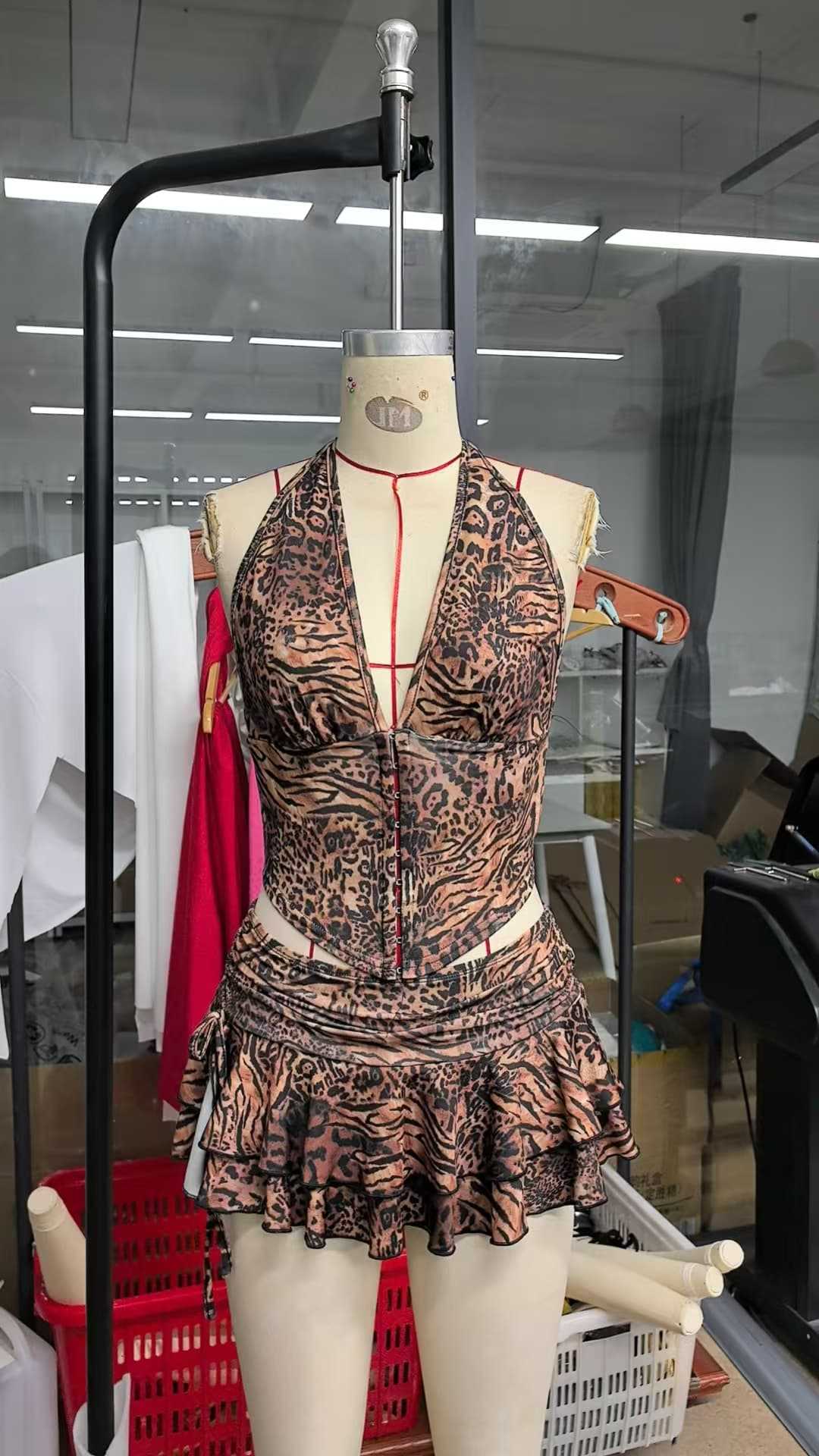 Women's Leopard Print Halter Skirt Set