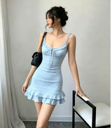 Women's Ruffle Trim Bodycon Mini Dress