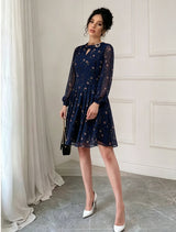 Women's Floral Print Long Sleeve Chiffon Midi Dress