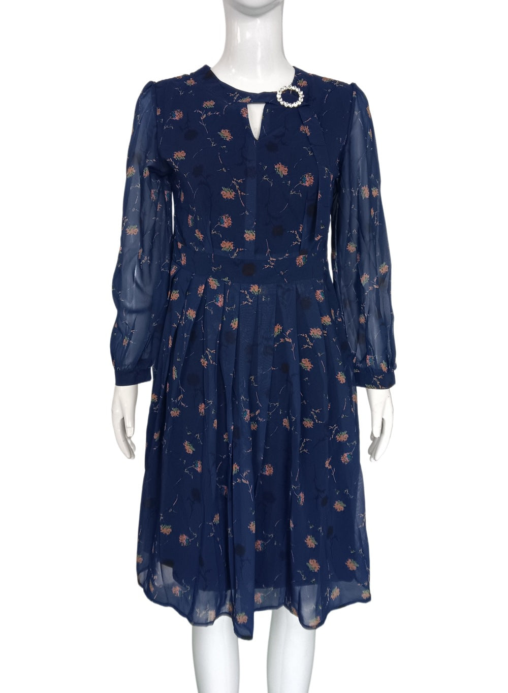 Women's Floral Print Long Sleeve Chiffon Midi Dress