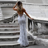 Women's V-Neck Sequin Mermaid Evening Maxi Dress