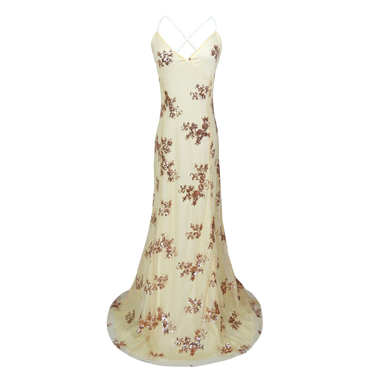 Women's V-Neck Sequin Mermaid Evening Maxi Dress