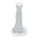 Women's V-Neck Sequin Mermaid Evening Maxi Dress