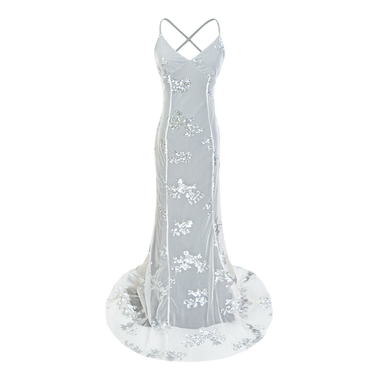 Women's V-Neck Sequin Mermaid Evening Maxi Dress