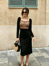 Women's Polka Dot Mesh Long Sleeve Midi Dress