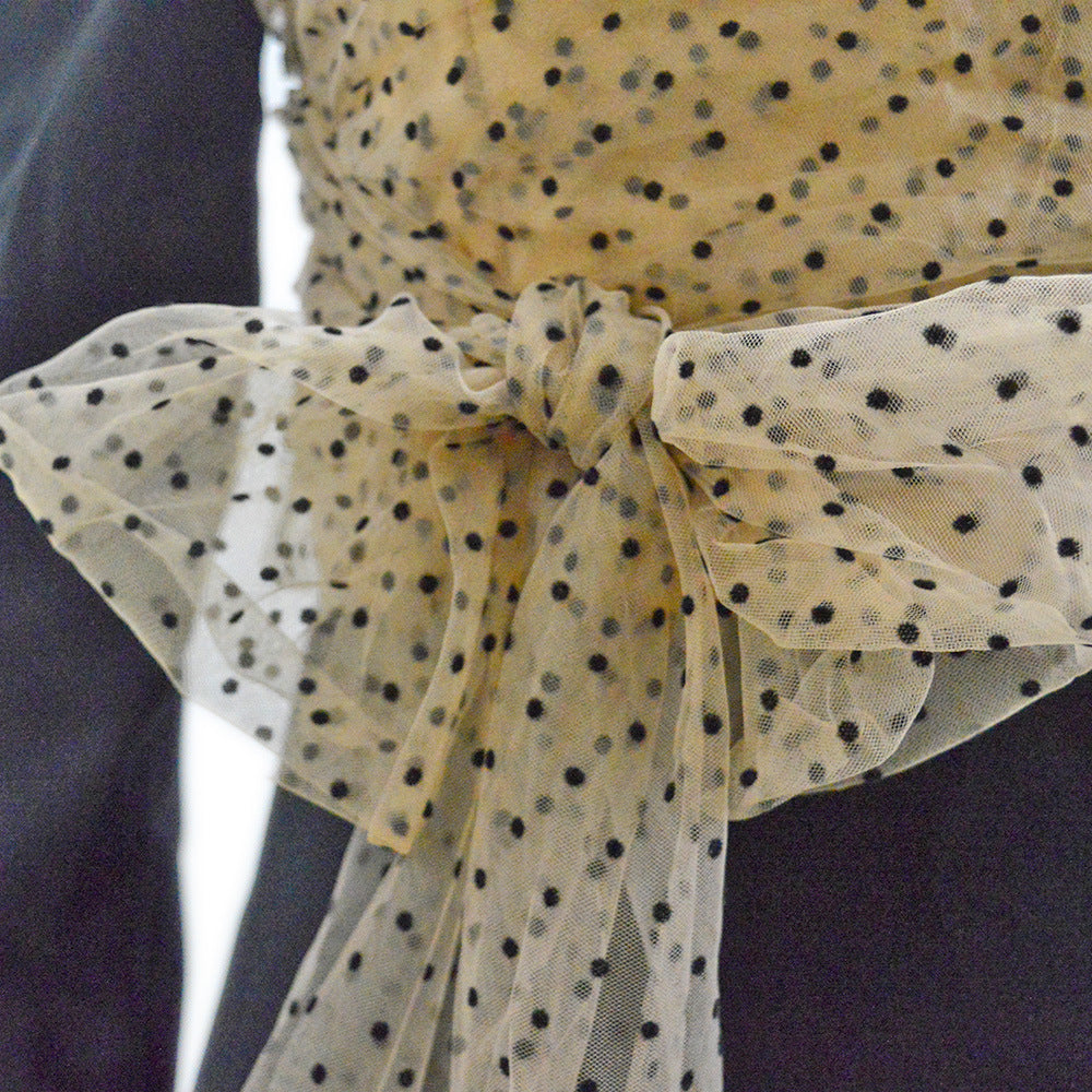 Women's Polka Dot Mesh Long Sleeve Midi Dress