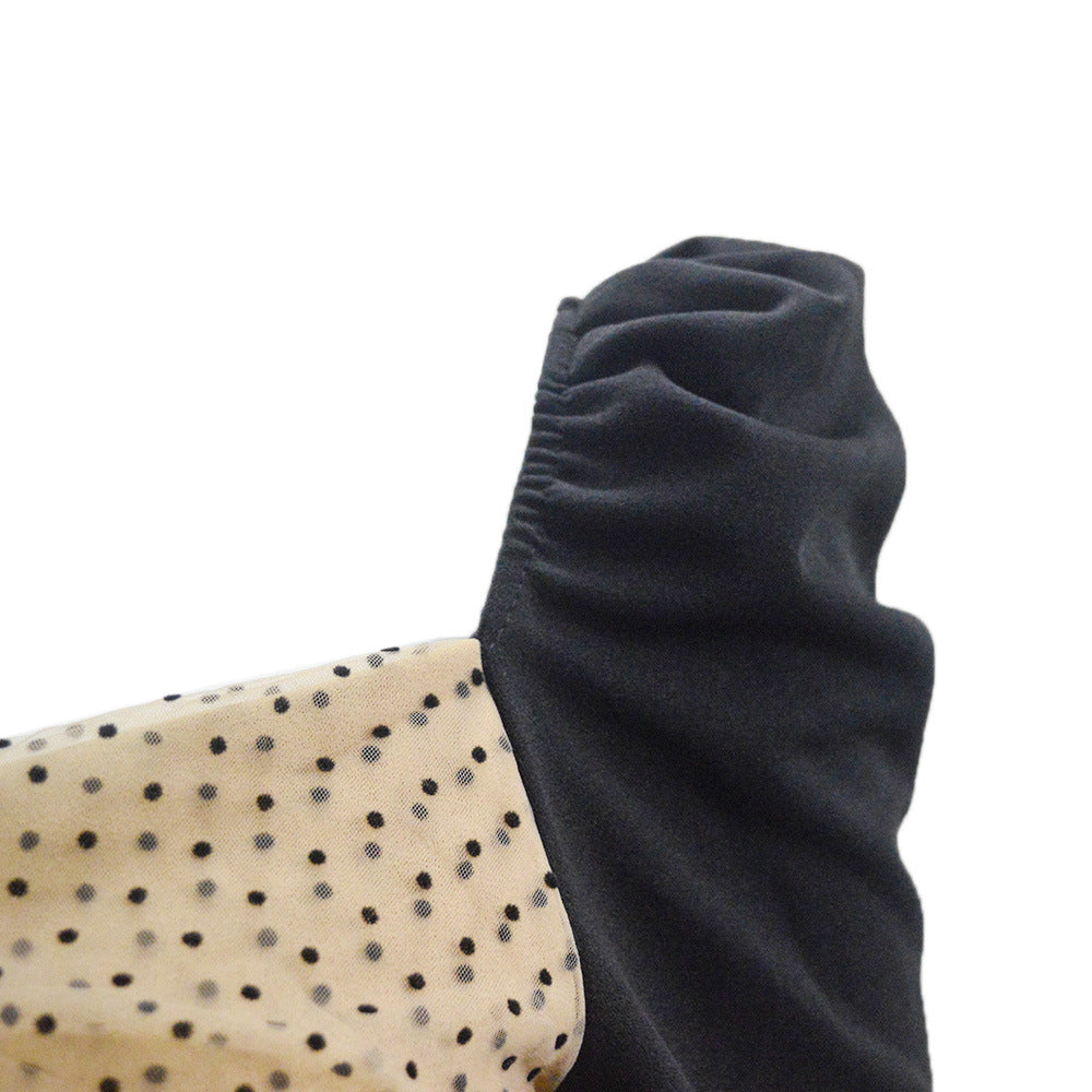 Women's Polka Dot Mesh Long Sleeve Midi Dress