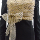 Women's Polka Dot Mesh Long Sleeve Midi Dress