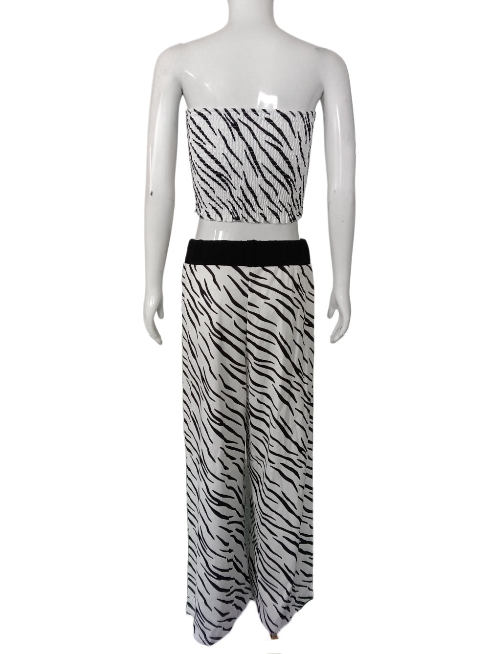 Women's Zebra Print Tube Top & Wide Leg Pants Set