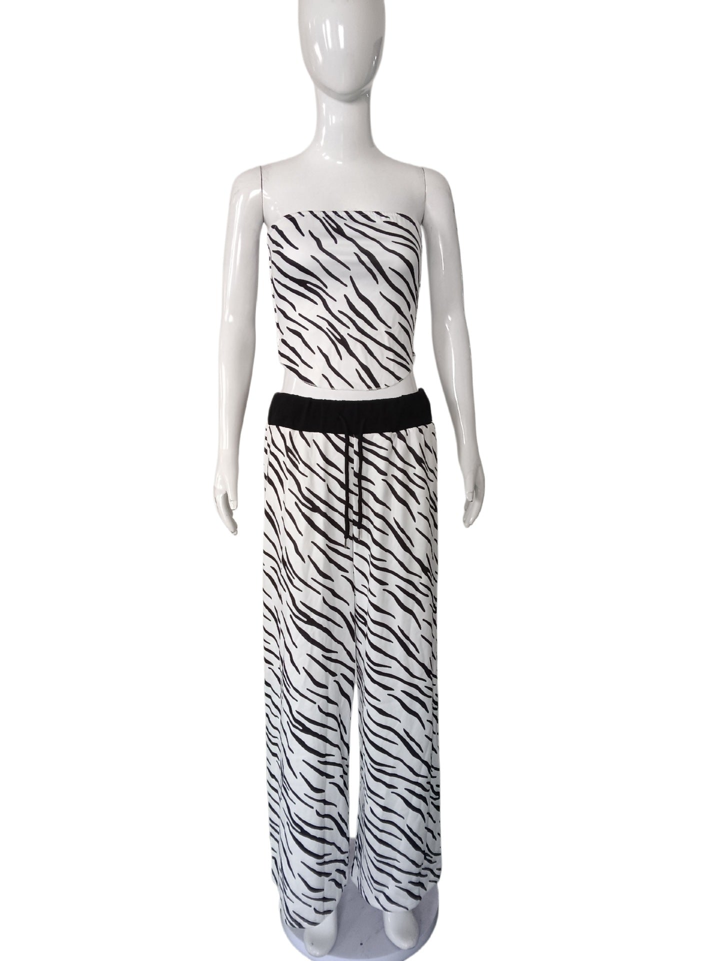 Women's Zebra Print Tube Top & Wide Leg Pants Set
