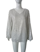 Women's Sparkly Sequin V-Neck Long Sleeve Blouse