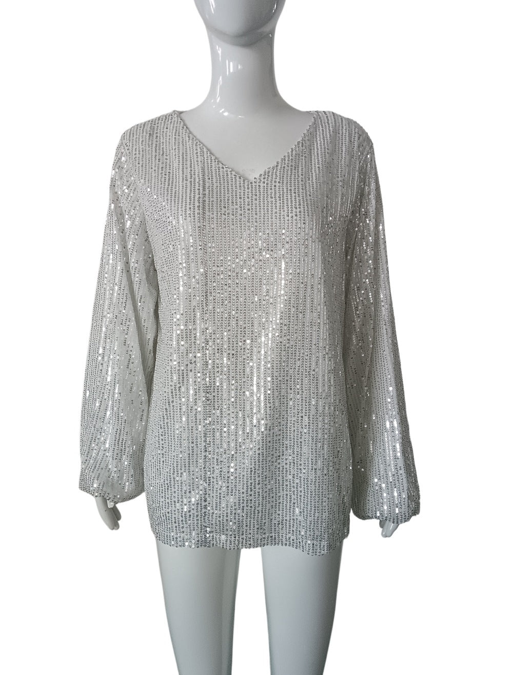 Women's Sparkly Sequin V-Neck Long Sleeve Blouse