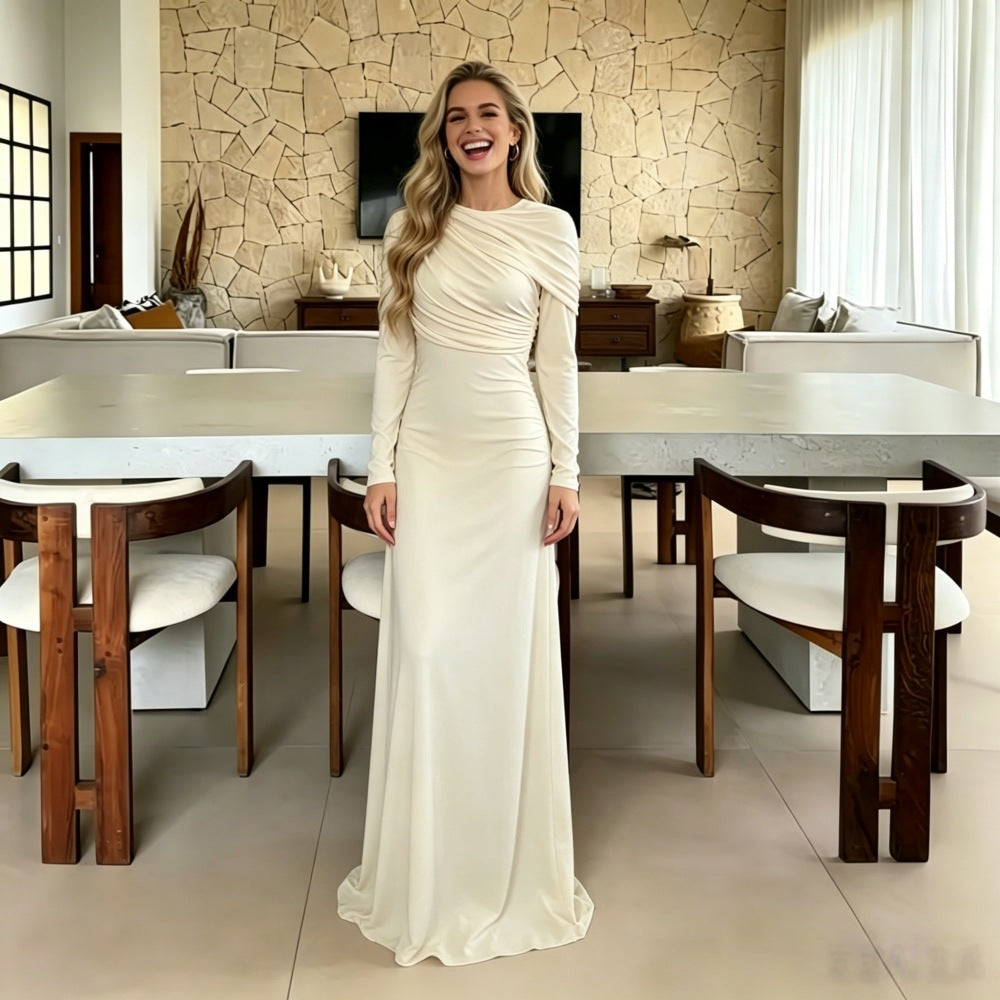 Women's Draped Long Sleeve Elegant Maxi Dress