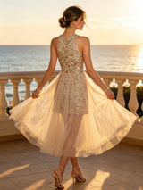 Women's Sequin Halter High-Low Cocktail Dress