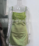 Women's Beaded Trim Satin Slip Mini Dress
