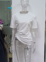 Women's Ruched Asymmetrical Short Sleeve Mini Dress