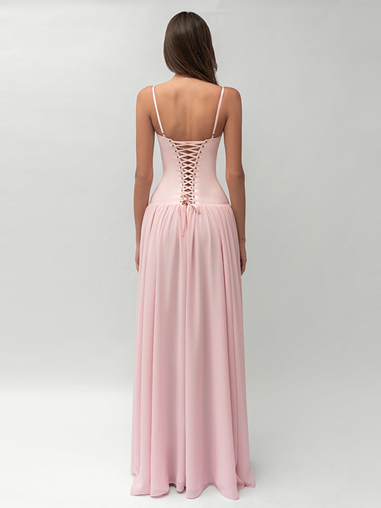 Women's Sweetheart Neck Chiffon Maxi Dress