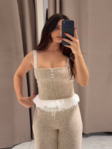 Women's Smocked Ruffle Crop Top & Wide Leg Pants Set