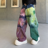 Women's Oversized Tie-Dye Distressed Wide Leg Jeans