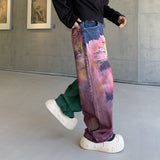Women's Oversized Tie-Dye Distressed Wide Leg Jeans