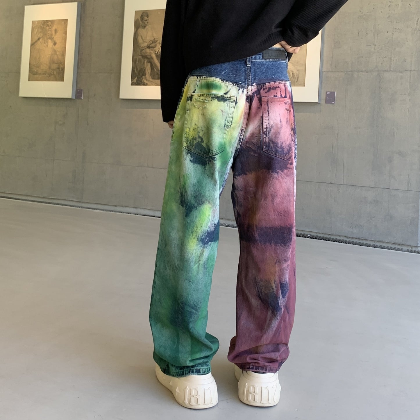 Women's Oversized Tie-Dye Distressed Wide Leg Jeans