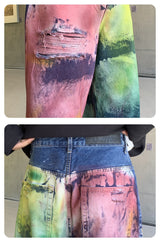 Women's Oversized Tie-Dye Distressed Wide Leg Jeans