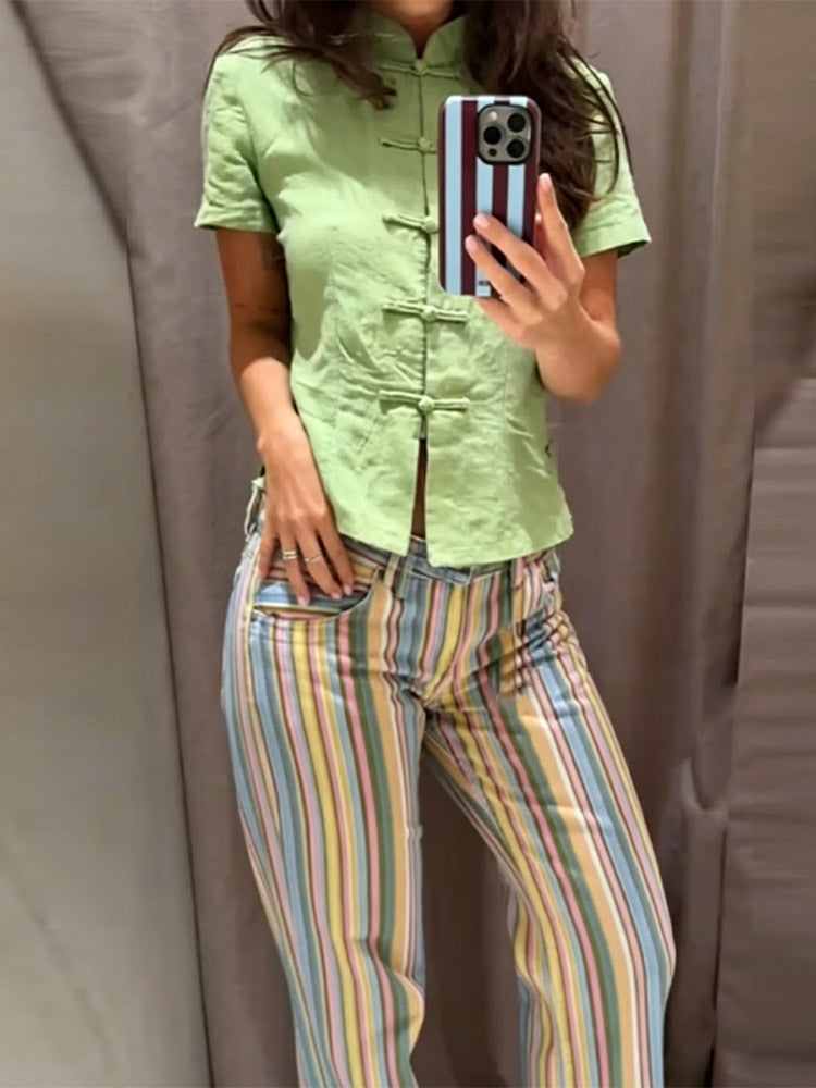 Women's Vintage Multi-Stripe Straight Leg Casual Pants