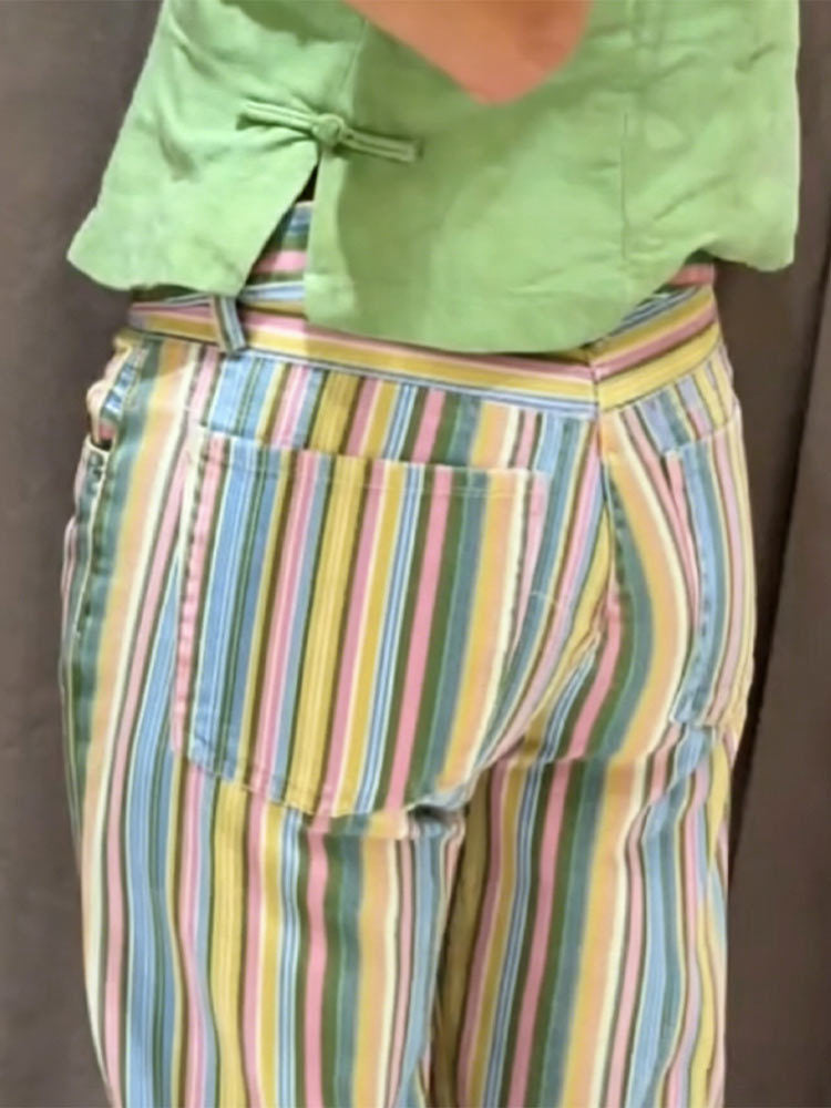 Women's Vintage Multi-Stripe Straight Leg Casual Pants