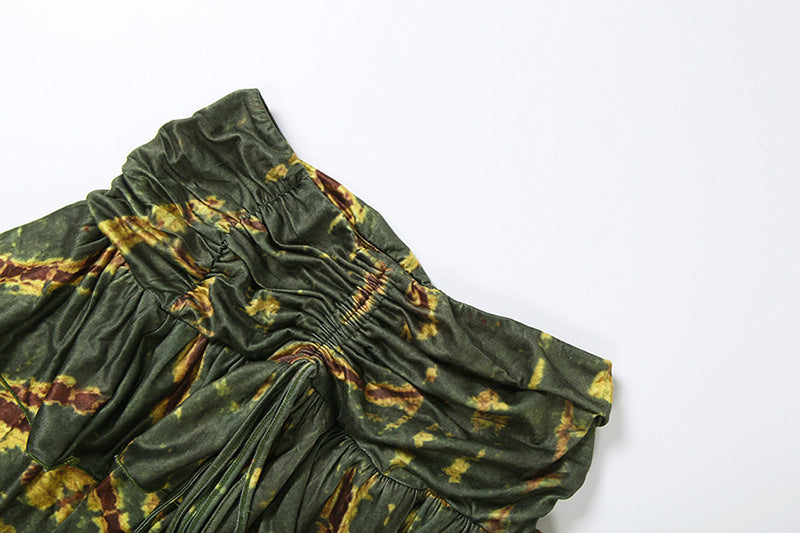 Women's Tie-Dye Halter Ruched Ruffle Mini Dress