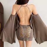 Women's Rhinestone Halter Mini Dress