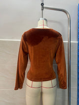 Women's Velvet Tie Front Long Sleeve Top