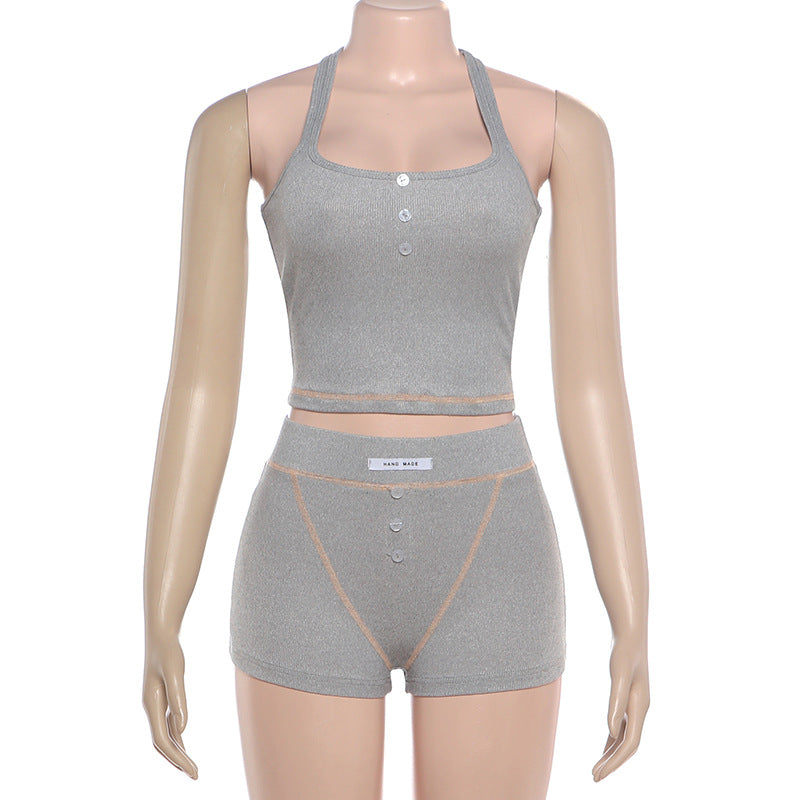 Women's Ribbed Halter Lounge Set