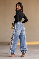 Women's Distressed High Waist Baggy Jeans
