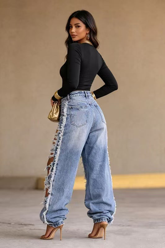 Women's Distressed High Waist Baggy Jeans
