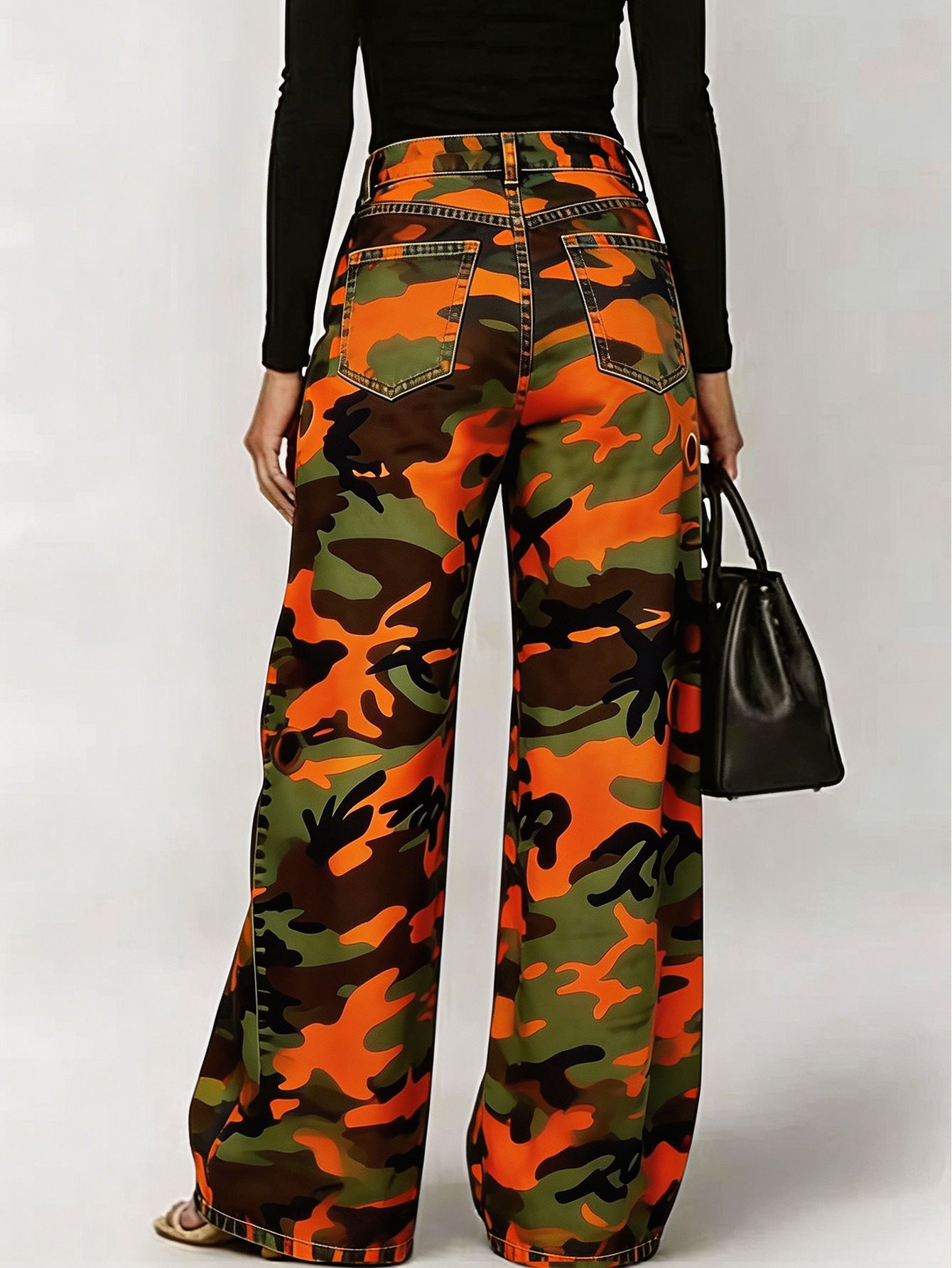 Women's High Waist Camo Wide Leg Jeans