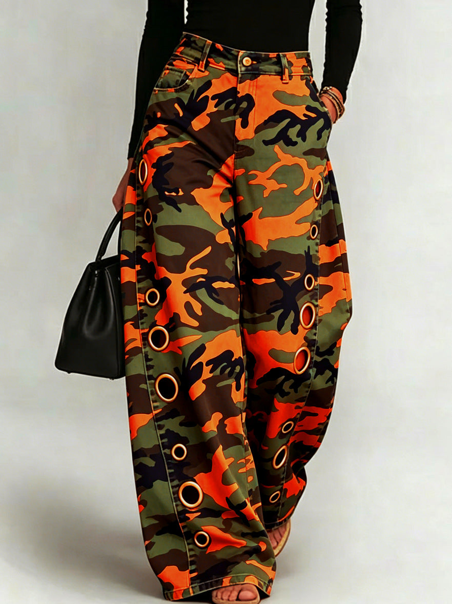 Women's High Waist Camo Wide Leg Jeans