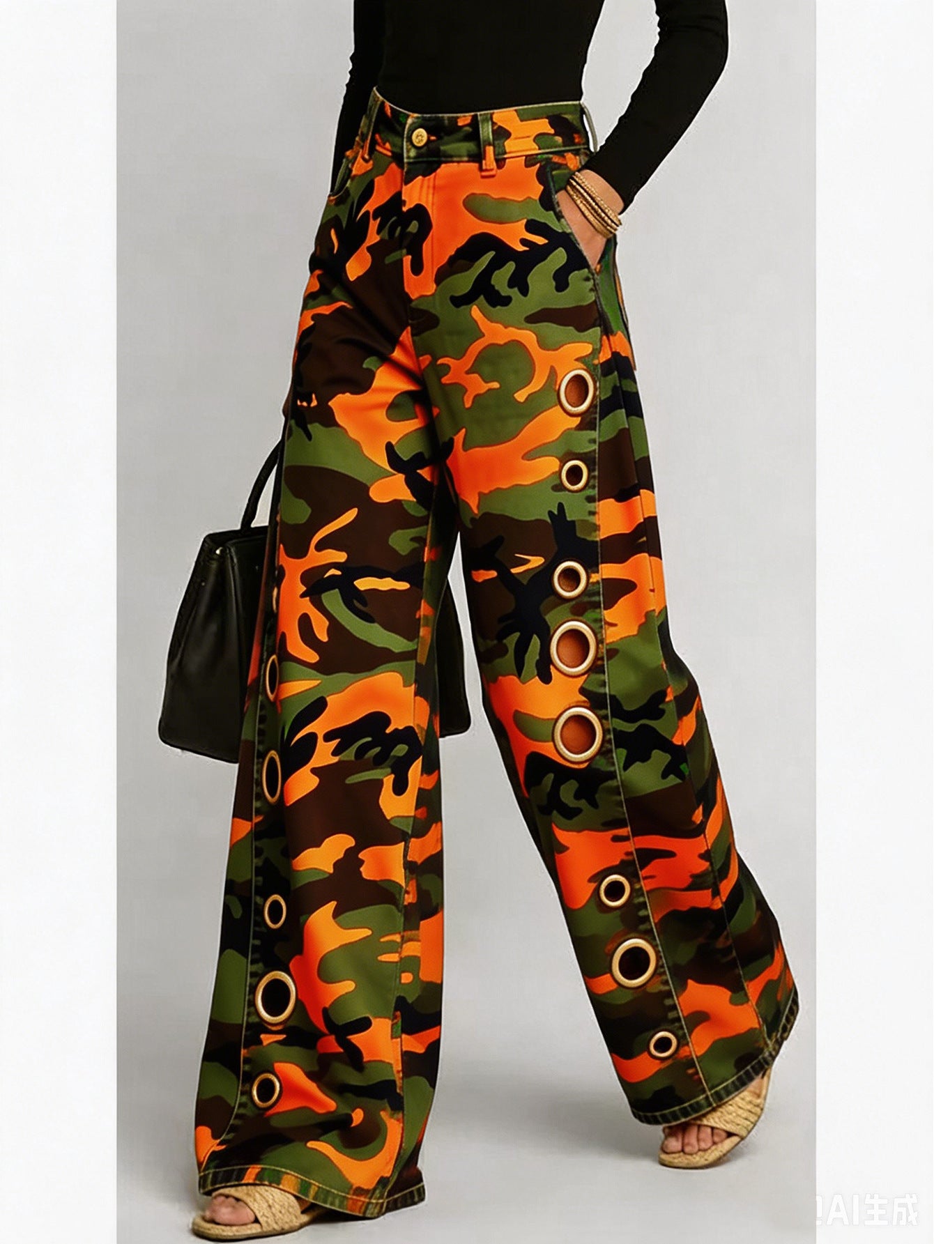 Women's High Waist Camo Wide Leg Jeans