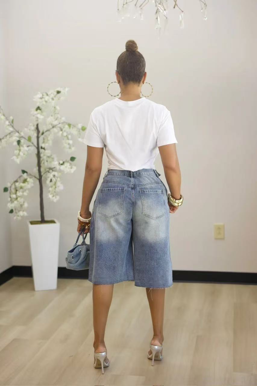 Women's Asymmetrical Denim Bermuda Shorts