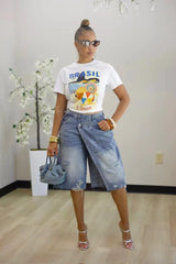 Women's Asymmetrical Denim Bermuda Shorts