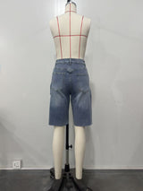 Women's Asymmetrical Denim Bermuda Shorts