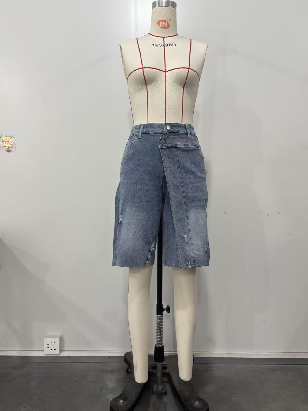Women's Asymmetrical Denim Bermuda Shorts