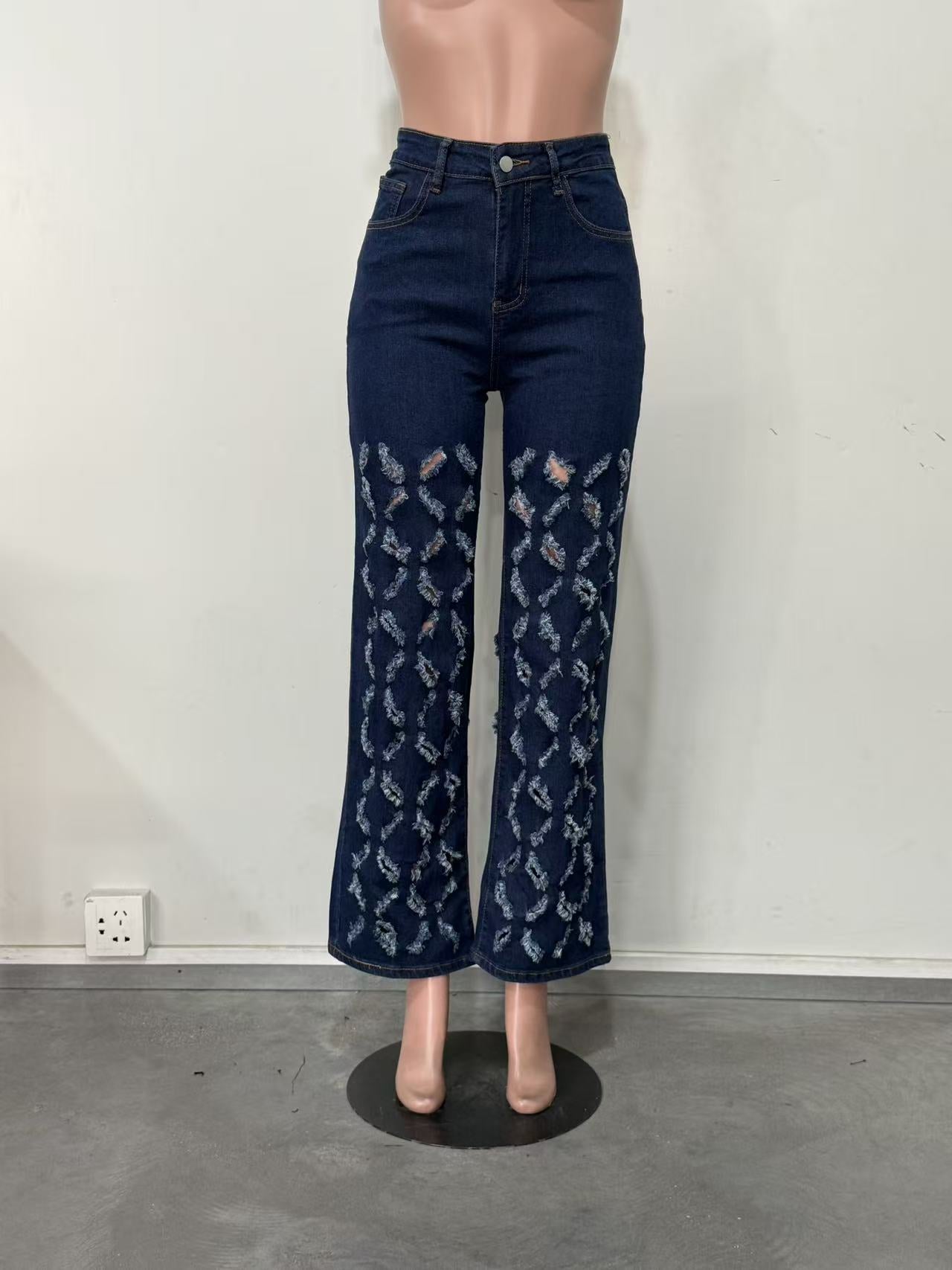 Women's Distressed Wide Leg Denim Jeans
