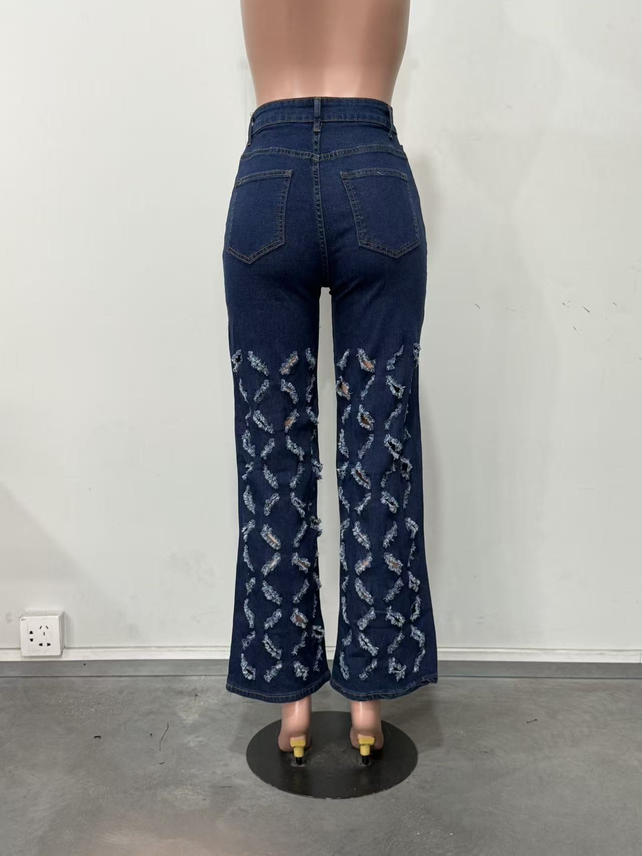 Women's Distressed Wide Leg Denim Jeans