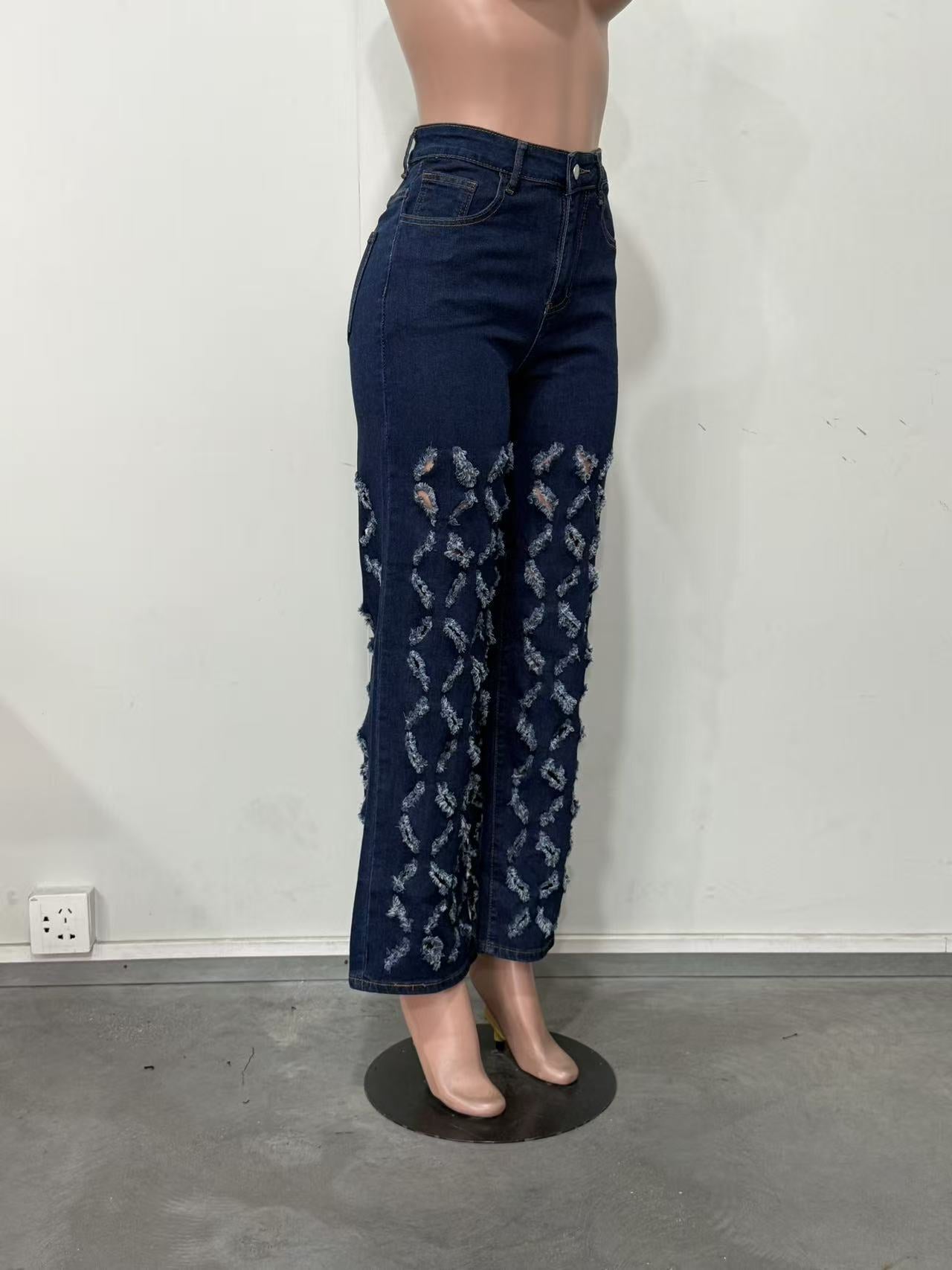 Women's Distressed Wide Leg Denim Jeans