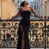 Women's Strapless Lace Split Maxi Dress