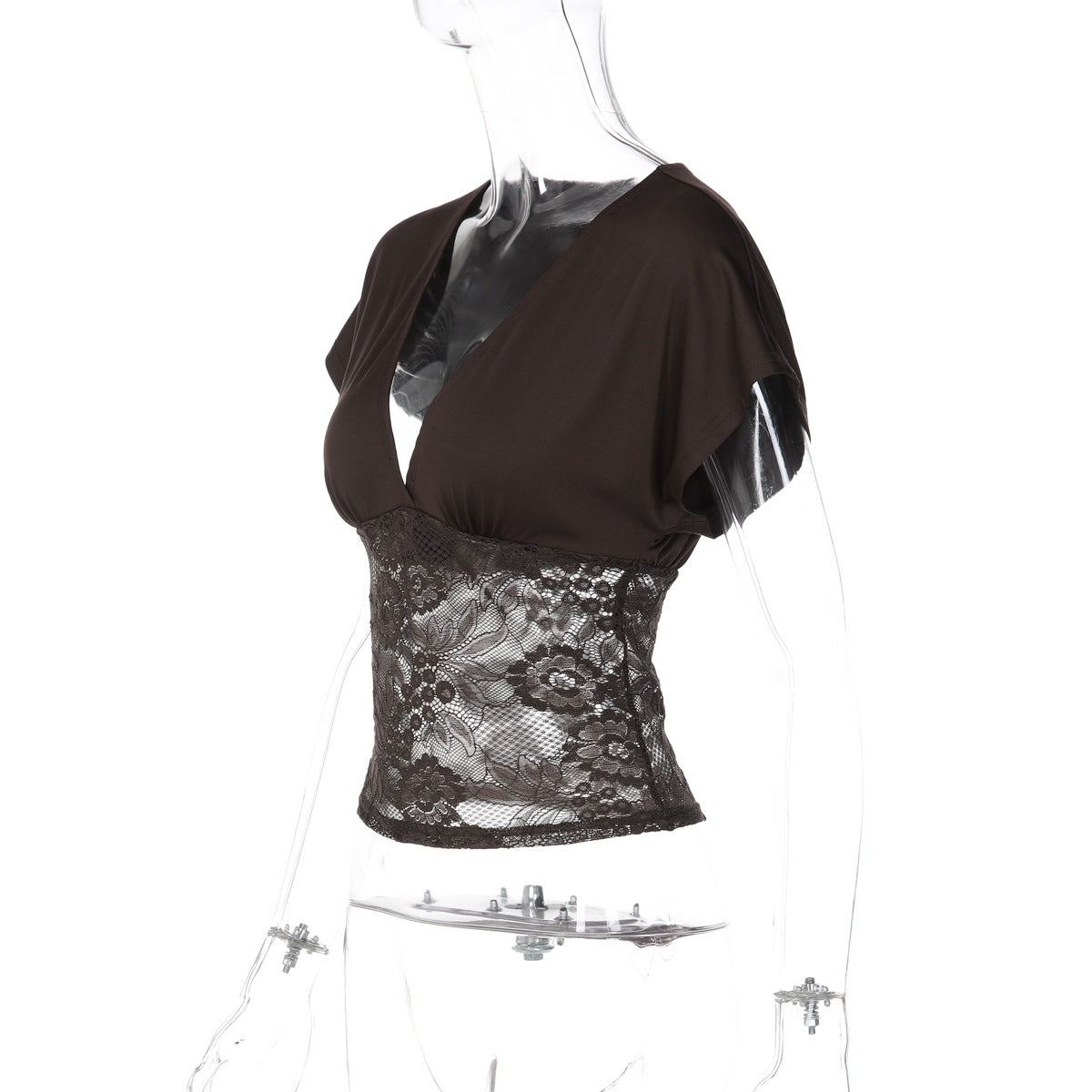 Women's Lace Panel V Neck Slim Fit Top
