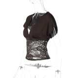 Women's Lace Panel V Neck Slim Fit Top
