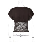 Women's Lace Panel V Neck Slim Fit Top